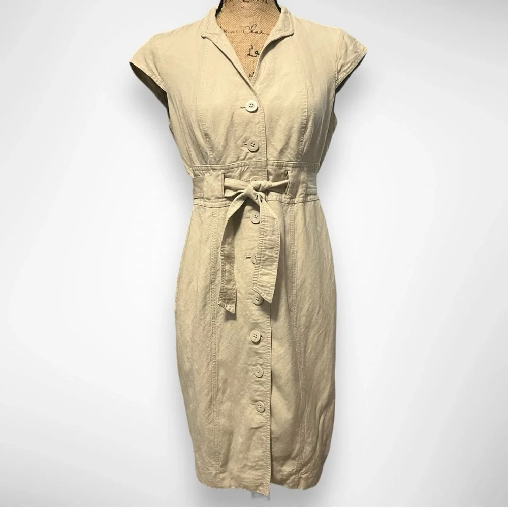 CALVIN‎ KLEIN Women's Khaki Cap Sleeve Belted Dress Size 8 | EUC